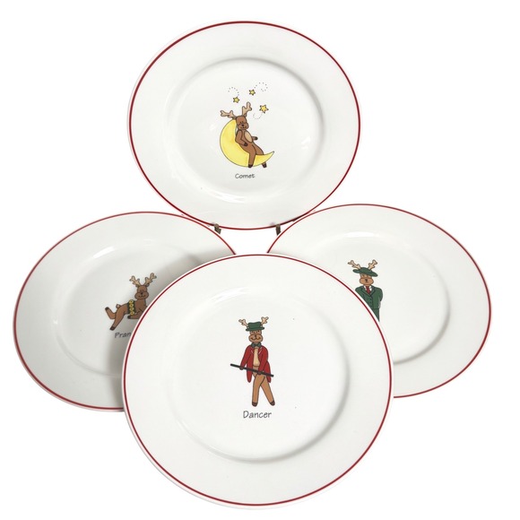Rainbow Mountain Christmas Reindeer Dessert Plates Set of 4 Comet Dancer - Picture 1 of 7